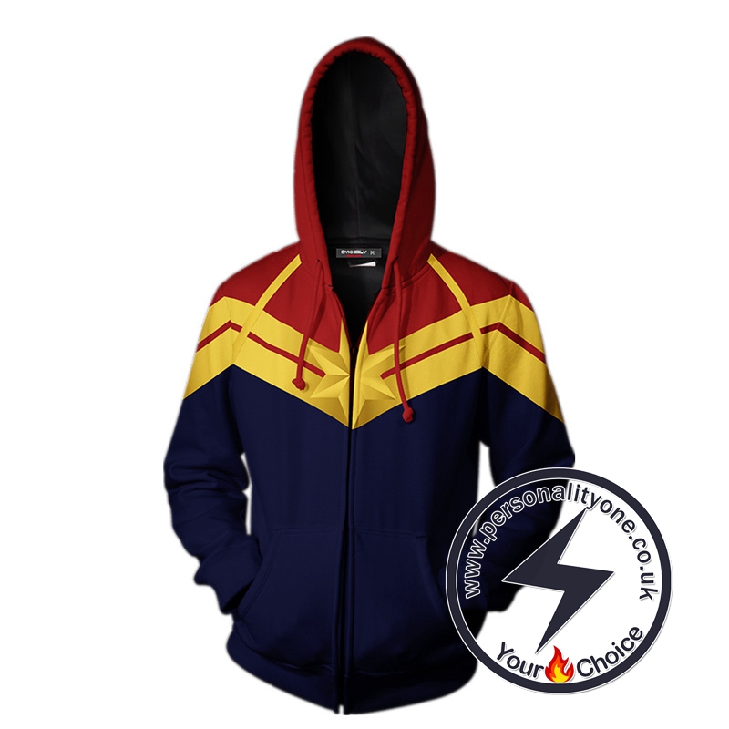 Captain Marvel Hoodie-Captain Marvel Zip Up Hoodie #19005